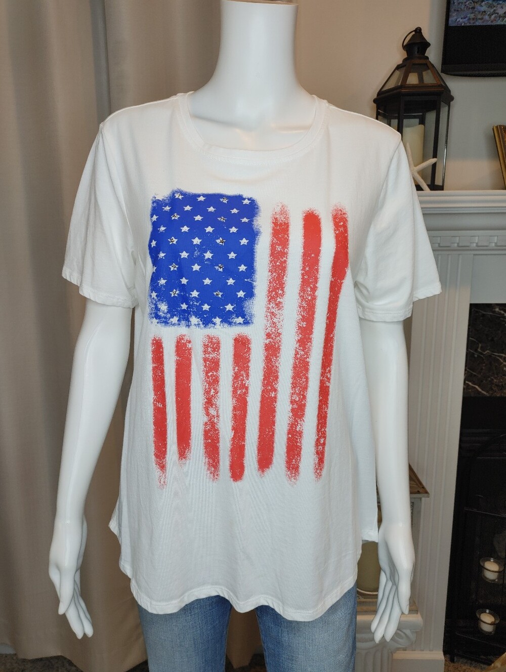 LIBERTY PARK PATRIOTIC AMERICAN FLAG TSHIRT, WHTE XL